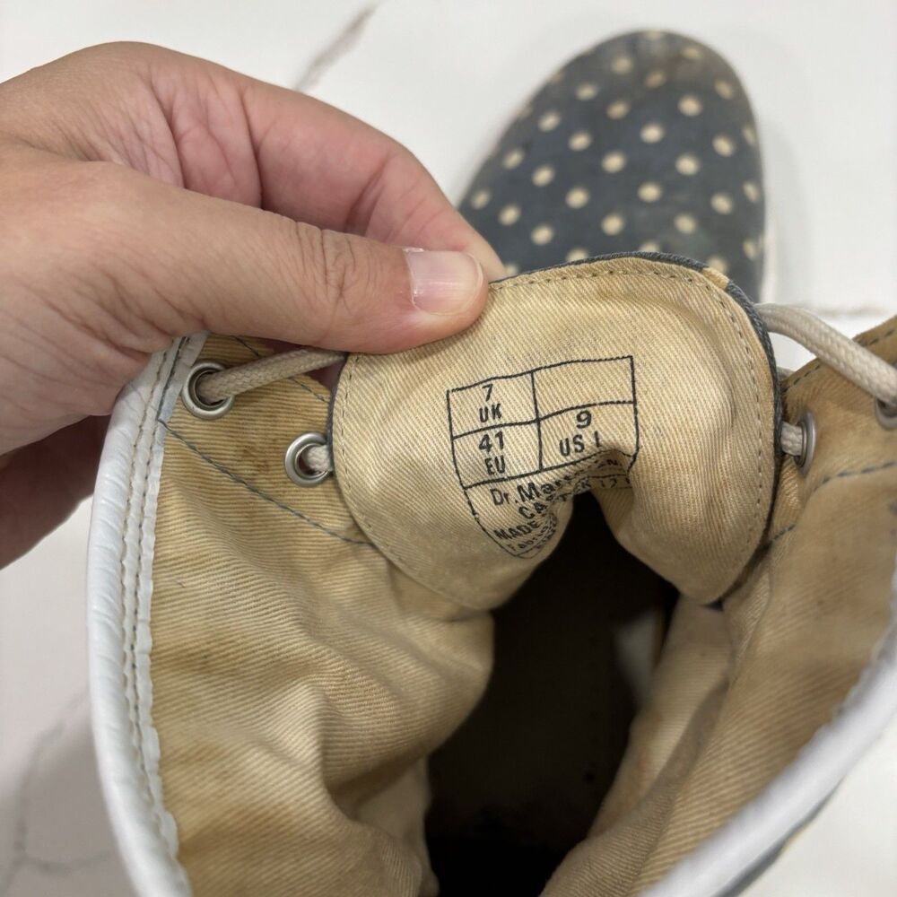 Doc Martens Womens Size 9 Boots Blue White Polka Dot Denim Lace Up - Picture 2 of 8